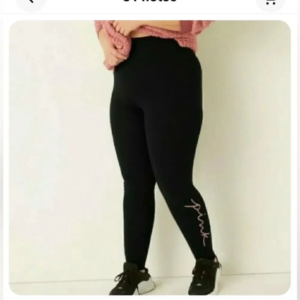 Victorias secret pink high waist cotton leggings pink damsal script xl